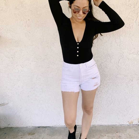 LoveLA Brenda Snap Button Long Sleeve V-Neck Bodysuit Size S - Picture 2 of 7